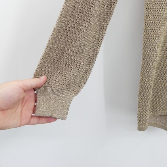 Mel & Lisa Silk Cotton Metallic Open Knit Tunic Sweater Size XS Tan Gold Beachy - Picture 4 of 8